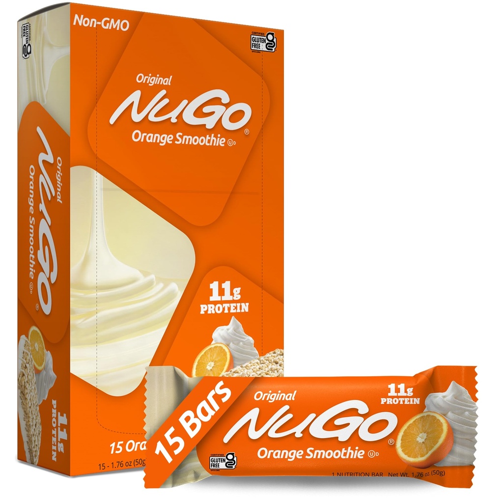 NuGo Protein Bar, Orange Smoothie, 11g Protein, Gluten Free, 15 greve