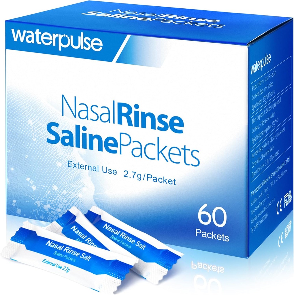 Vesipulssi 60 Nasal Rönse Packets, Tehokkaat Neti Pot Salt Packets, Nasal Rönse Salt Packets Yksilöllisesti kääritty - Kätevä ratkaisu Sinusiittiin, allergioihin ja kylmään hoitoon