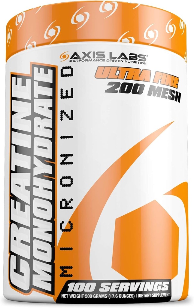 Axis Labs Micronized Kreatinmonohydrat - Mineral Supplement - 100 portioner - Förbättrar styrkan - ökar muskeltillväxten - Ökar övergripande storlek