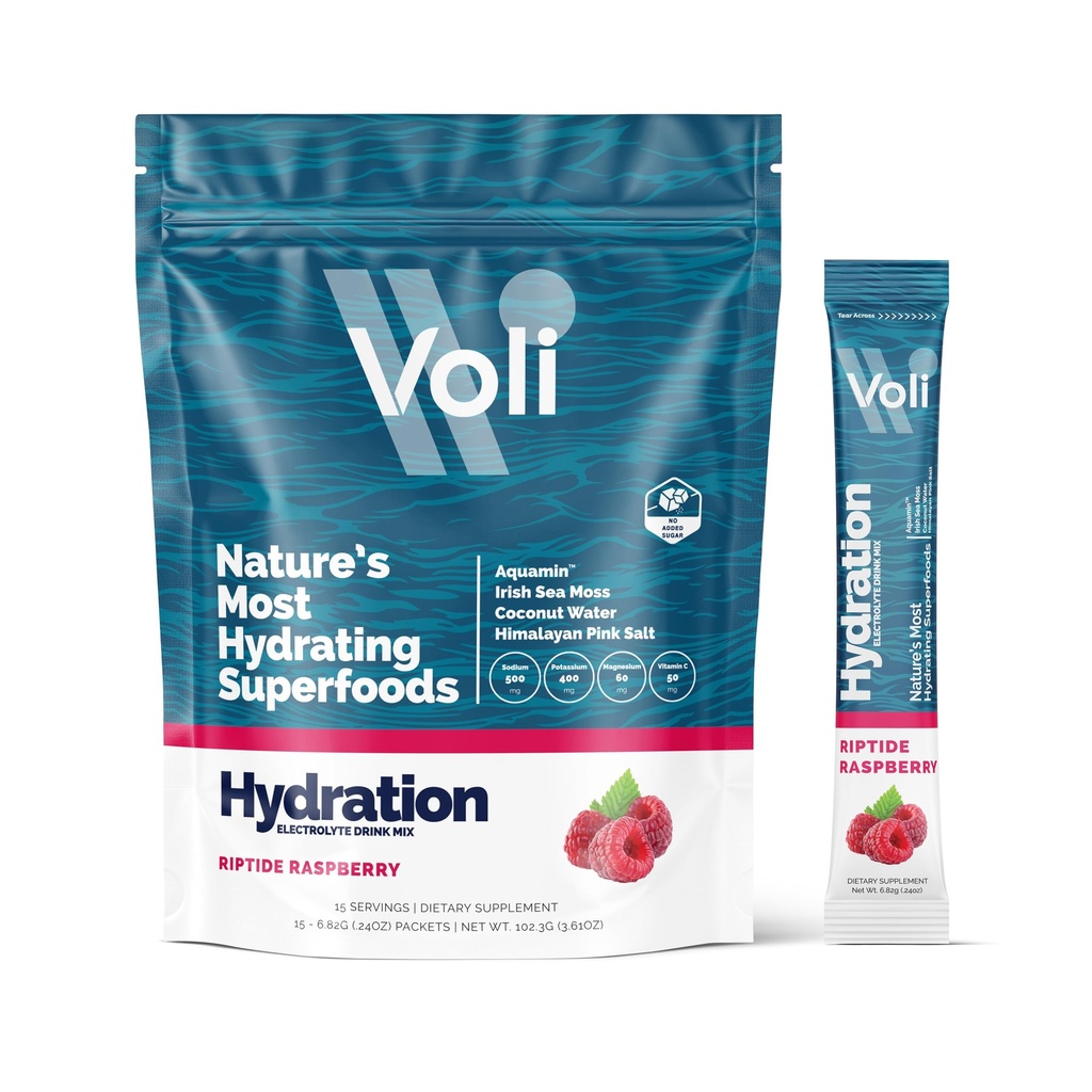 Voli Electrolytes Powder Packets | No Added Sugar Electrolyte Drink Mix för Hydration | Keto & Fasting Friendly, Natural Superfoods & Minerals | Raspberry 15-Count