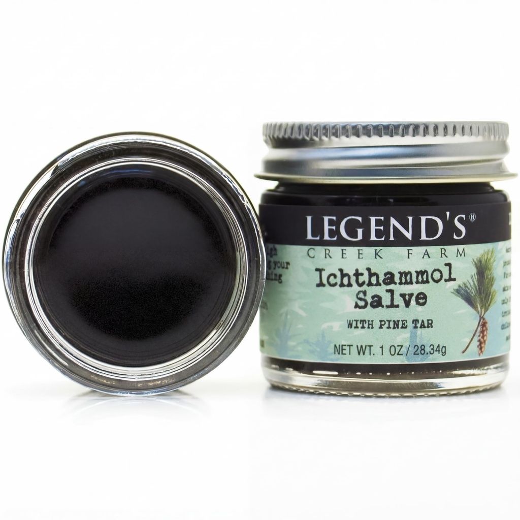 Legend's Creek Farm Herbal Salve - Parannusvoide 20% Ichthammol Drawing Salve - Natural Balm for Stings, & Splinters - 1 oz - Käsintehty Yhdysvalloissa (Ichthammol Pine Tar)