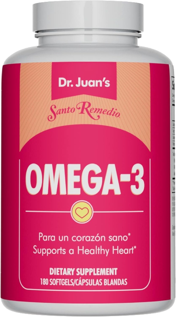Santo Remedio Omega 3, tukee sydän- ja verisuonitautien terveys, ravintolisä, ei keinotekoisia värejä, Yhteensä Omega-3 rasvahapot 2000 mg, 180 Softgels, 90 annosta