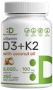 DEAL lisäravinteet D3 5 000 IU + K2 MK7 100 mikrogrammaa Softgels ... 2-in-1 kompleksi, jossa on neitsytkookosöljy...
