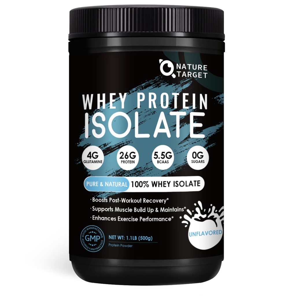 NATURAL TARGET Unmariored Whey Protein Isolate - 26g proteiinia, 0g sokeria, Keto Friendly - Ei rBGH, Grass Fed - täydellinen kahvia, paistaa & smoothies - 1.10 LB (16 tarjoilua)
