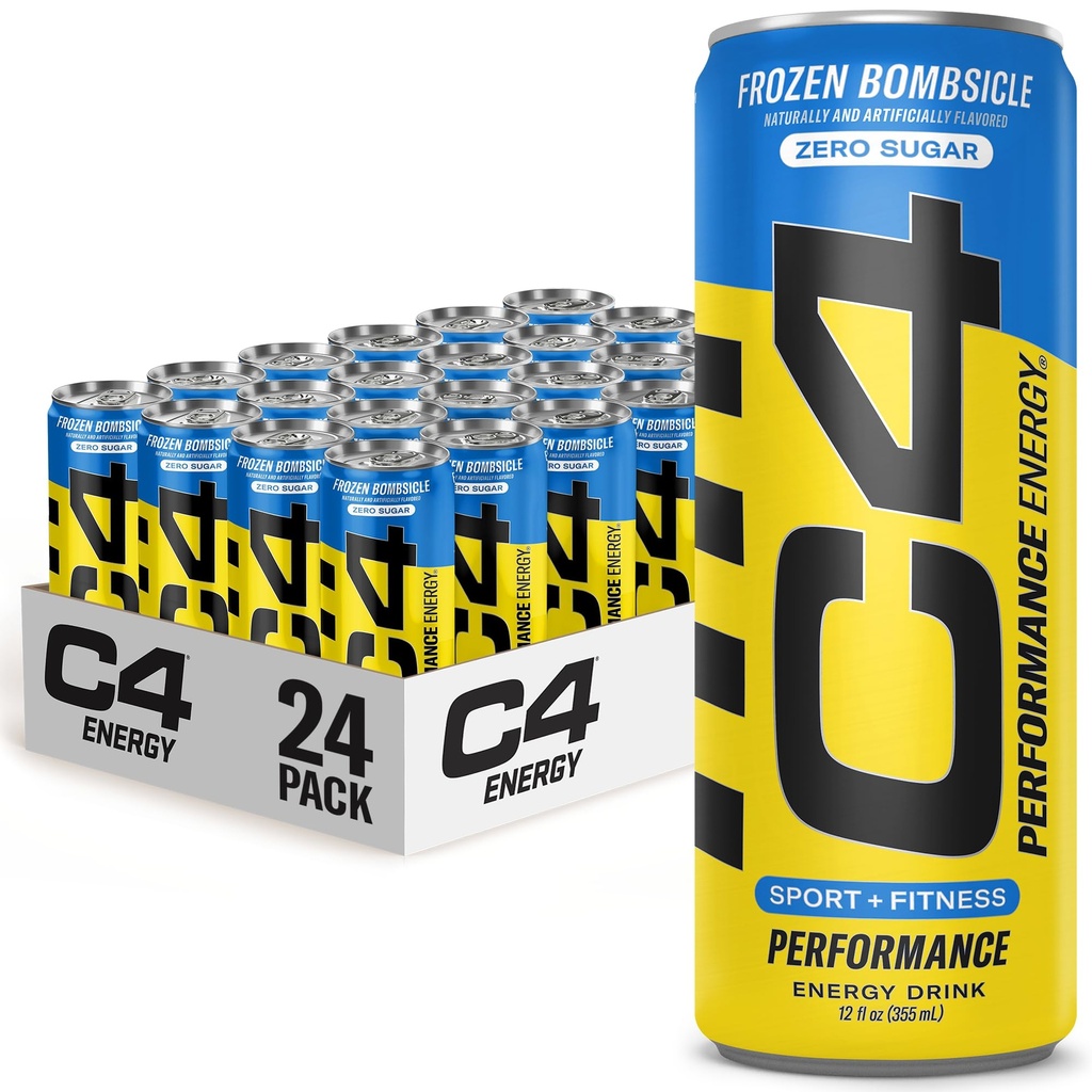 C4 Energy Drink 12oz (Pack of 24) - Frozen Bombsicle - Sugar Free Pre Workout Performance Drink utan konstgjorda färger eller färger