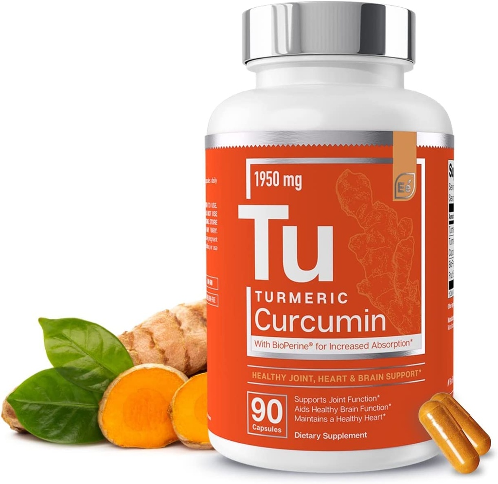 Essential Elements Turmeric Curcumin - Joint, Heart & Brain Support - Bioperine lisätä imeytymistä 1950 mg - 90 kapselia