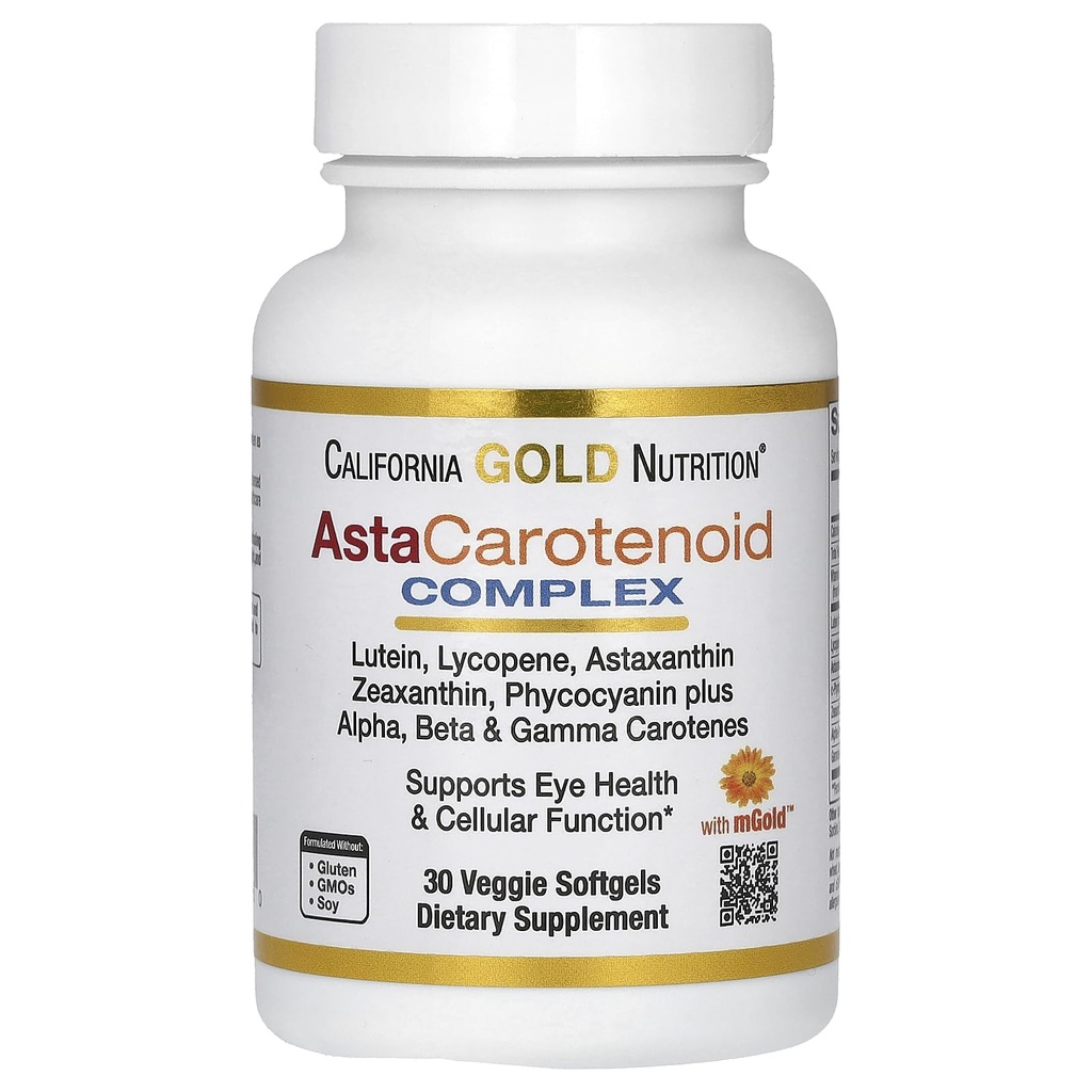 California Gold Nutrition Astaksantiini Carotenoid Complex, Lutein, Lycopene, Astaksantiini, 30 Veggie Softgels