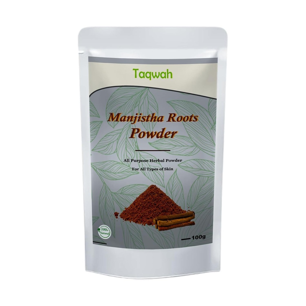 Manjistha Powder- Rubia Cordifolia för ansikte, hår och hudvård | rengör och renar, glödande hudton | Använd som Face Mask, Exfoliating Scrub (100g)