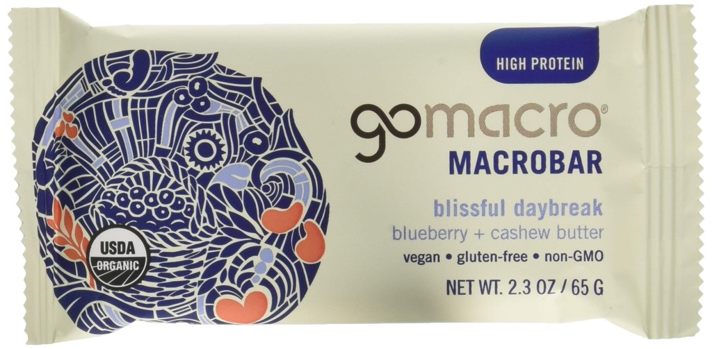 GoMacro Macrobar Organic Vegan Protein Bars - Mustikka + Cashew Voi (2.3 Ounce Bars (Pakkaus 12)