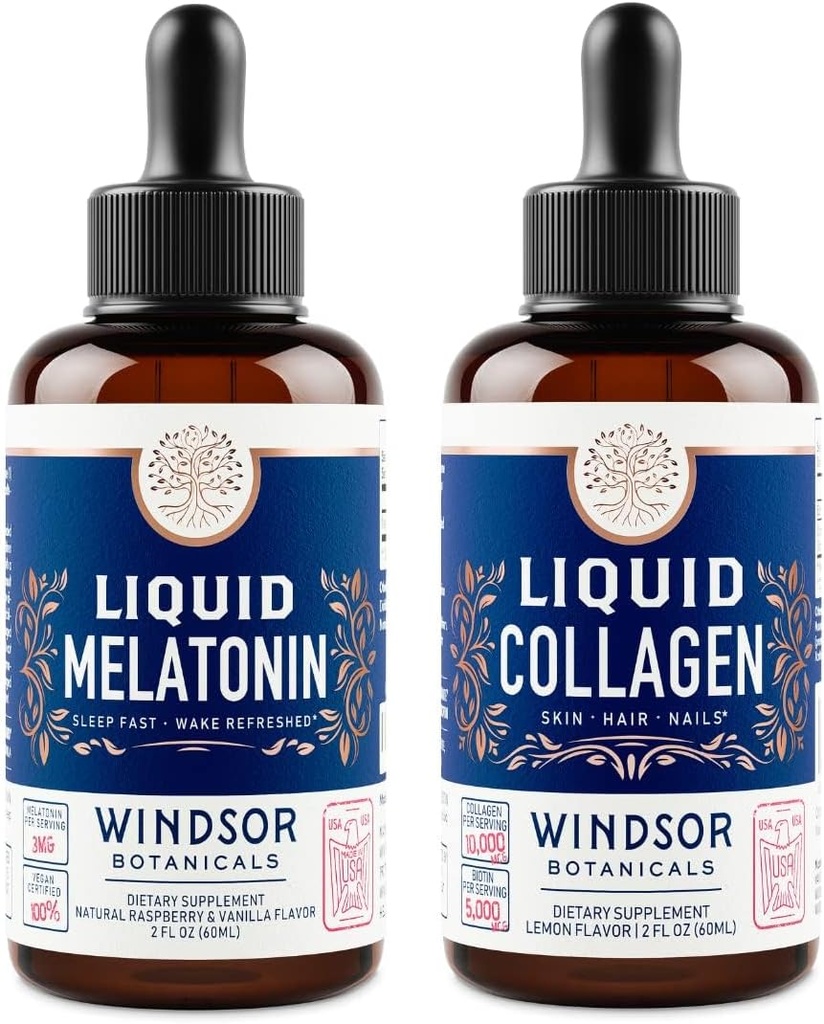 WINDSOR BOTANICALS Melatoniini ja kollageeni neste rest ja rekuperaatio ihon Bundle