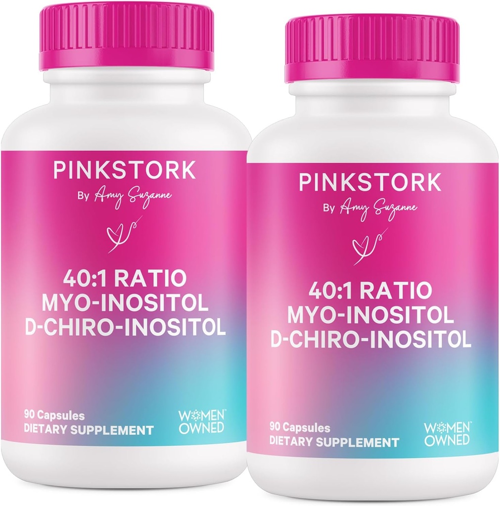 Pink Stork Myo-Inositol & D-Chiro Inositol täydennysosa - Hormonaalinen tasapaino naisille - Munasarjojen tuki - 40:1 suhde - hedelmällisyys täydentää naisille - 180 kapselia, 2 kuukauden tarjonta