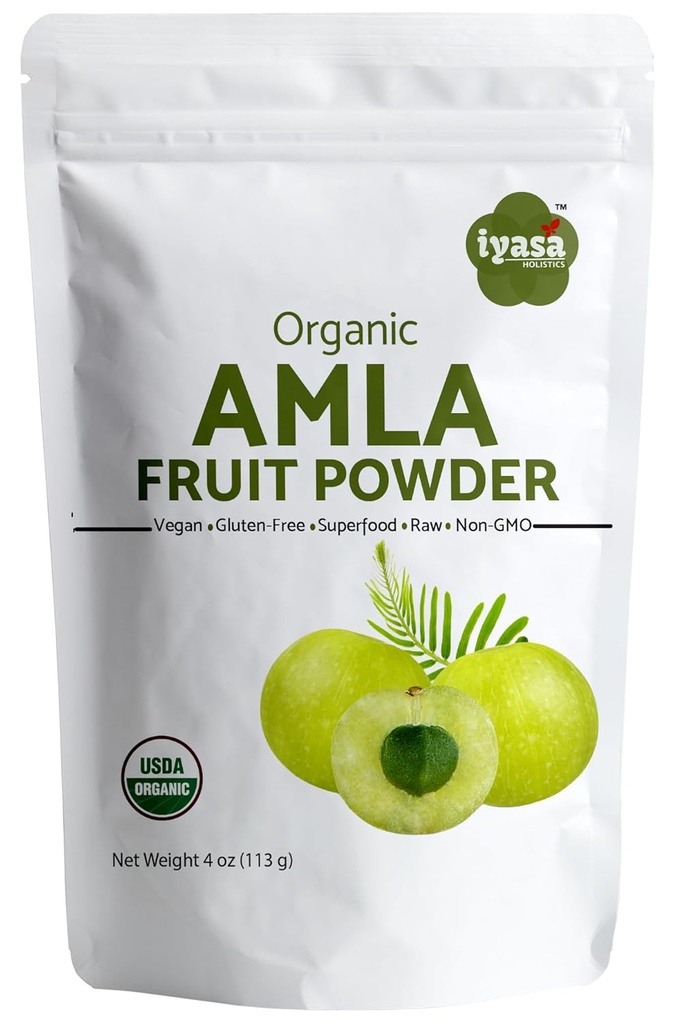 Organic Amla Fruit Powder, Amalaki Berry Powder, Trial pack 4 unssia/112 gm, USDA Organic, Raw Superfood for Skin and Hair, Resealable Pouch of 4 oz