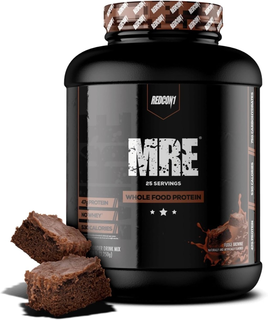 REDCON1 MRE Proteinpulver, Fudge Brownie - Meal Replacement Protein Blend Made med MCT Oil & Whole Foods - Protein med naturliga ingredienser för att hjälpa till i muskelåterhämtning (25 portioner)