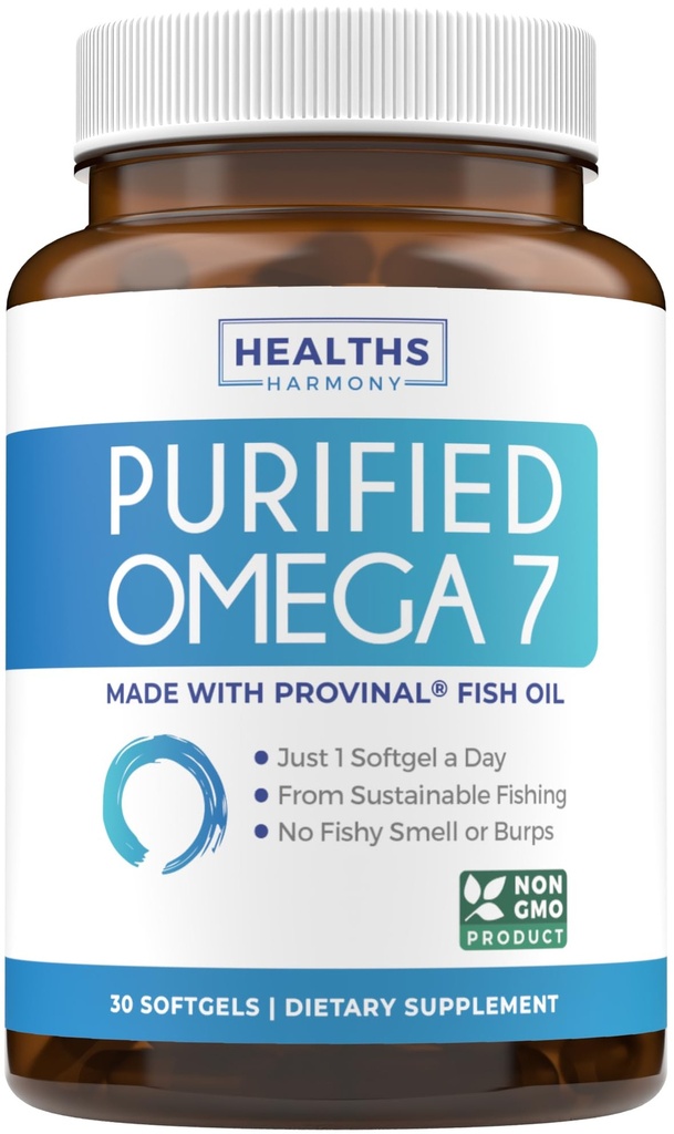 Omega 7 Supplement for Women and Men - High Potency & Puhtaus Palmitoleic Acid Fatty Acid Fish Oil Supplement from Patented Provinal with Alinest Palmitic Acid - kestävästi peräisin (1 kuukauden tarjonta)