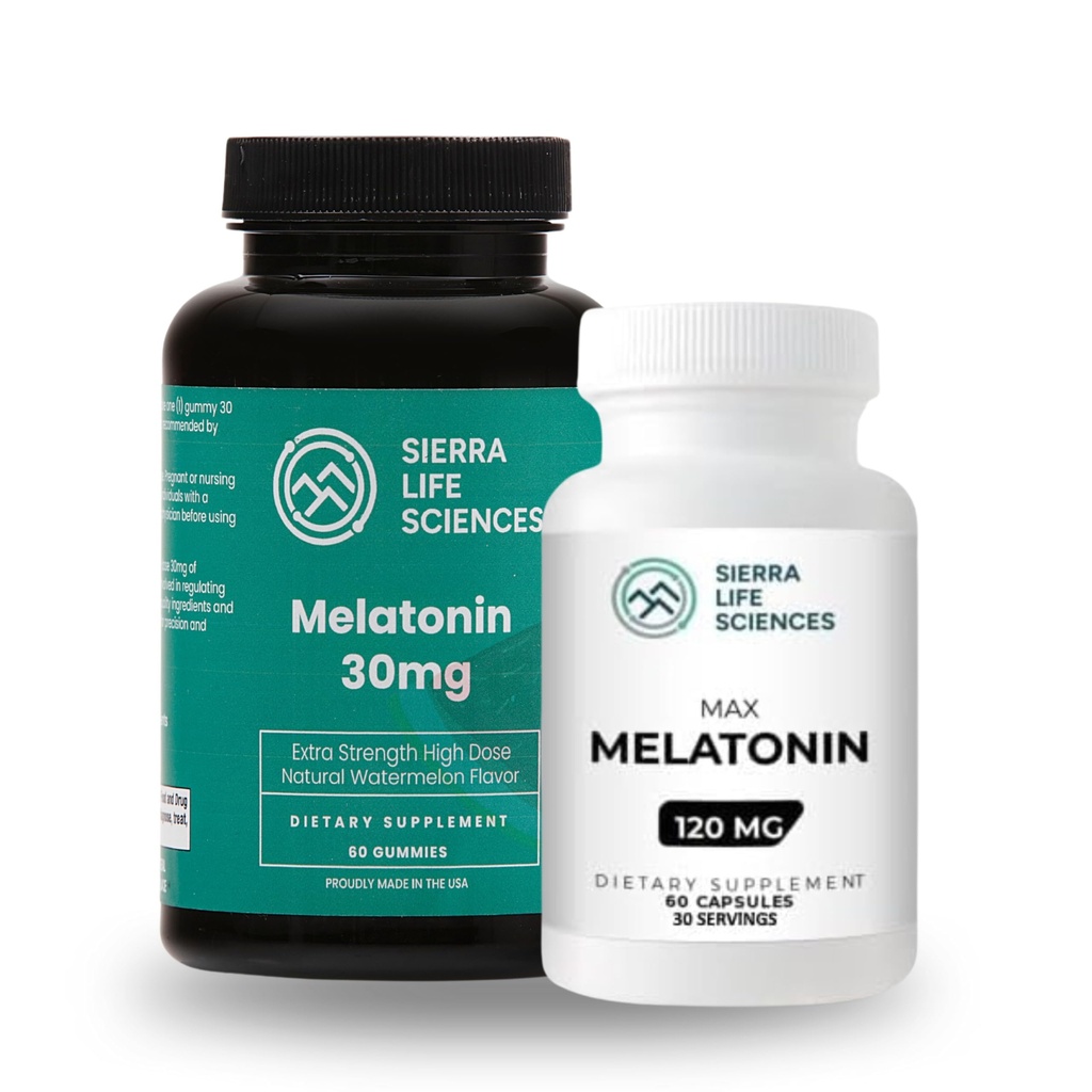 Melatoniinin unituki Bundle 30 mg Watermelon Gummies & 120 mg High- Dose Capsules