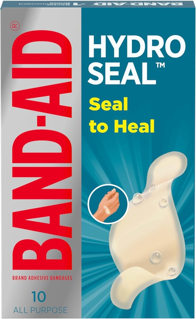 BAND-AID tuotemerkki Hydro Seal liima vedenpitävät laastarit, Hydrocolloid Gel Patch ensiapuun, nopeampi paraneminen pienille rakkuloille, haavat ja roskat, 10