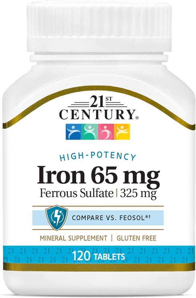 21st Century Iron 65 mg Ferrous Sulfaatti 325 mg Tabletit, 120
