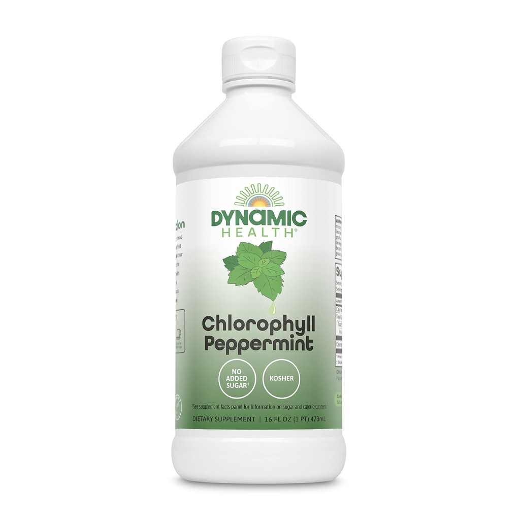 Dynaaminen terveys Nestemäinen klorofylli Piparminttu 100 mg, natriumkupariklorofyllit Alfalfan ja Mulberryn lehdet, Kasvin puhdistus ja deodorointi, Ei lisättyä sokeria, 16 Fl Oz