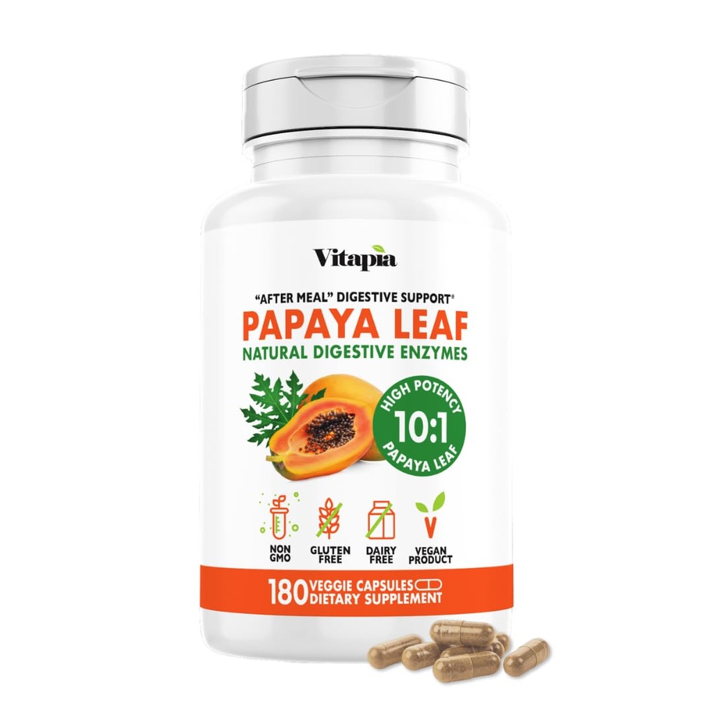 Papaya Fruit Enzyme kapselit digestio, turvotusta lievittää, immuuni tuki miehille ja naisille - 1500 mg Organic Papaya Powder per Serving - 180 kasviskapselit - ei-GMO, gluteeniton, kasvisystävällinen