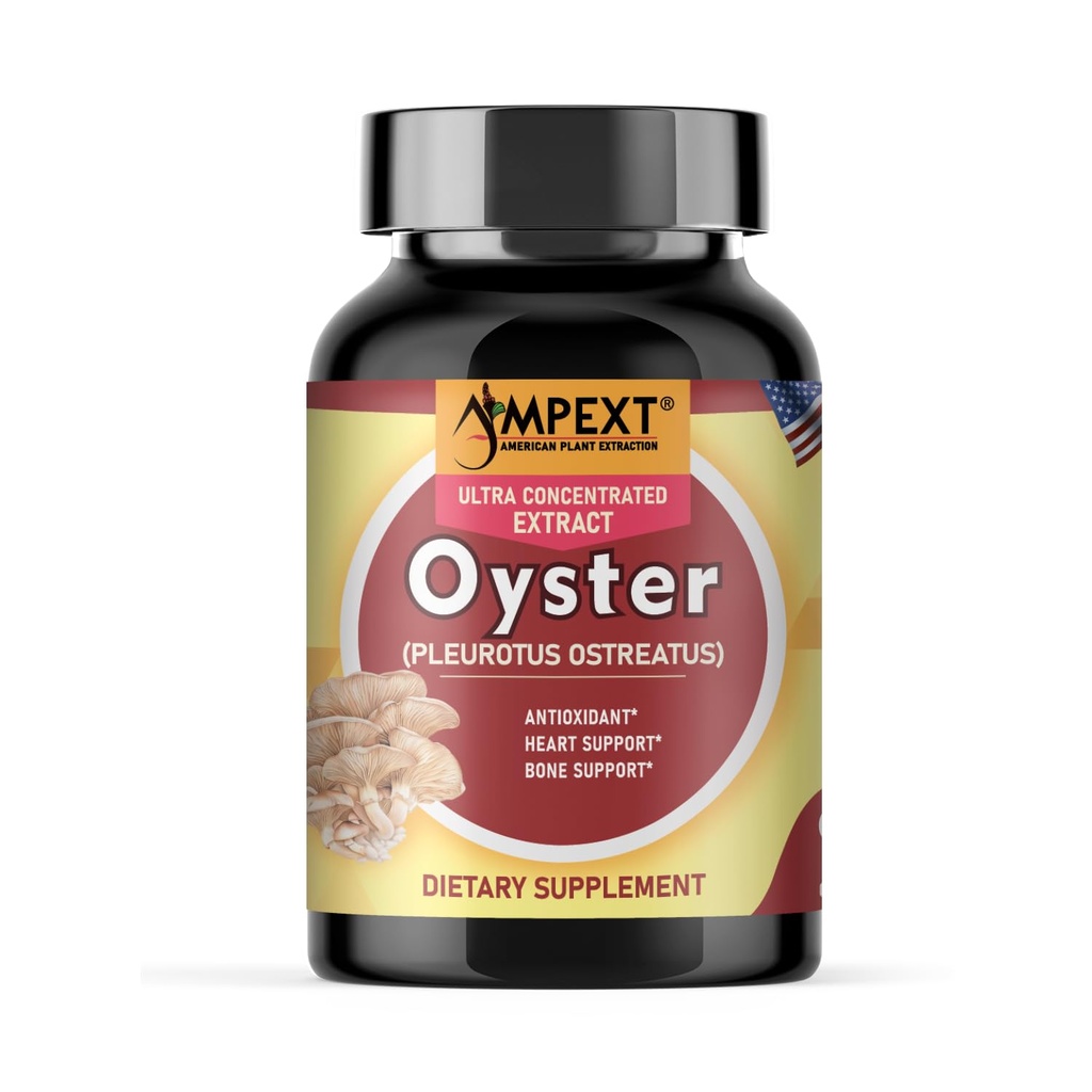 Oyster Mushroom Extract - Premium Quality, Only Fruiting Bodies, Brain & Cognitive Support, Antioksidantti & Immuniteetti Booster, Heart Support, Bone Mineral Tiheys Parannus, 90 Veg Caps.