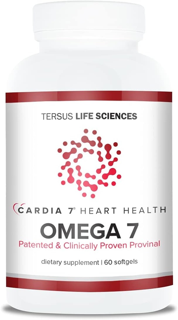 Cardia 7 Heart Health Omega 7 - Sisältää patentoitu Provinal Puhdistettu Omega 7 Rasvahapot - Ei kalan hajua tai Burp-Back - 60ct Pehmeä geelit