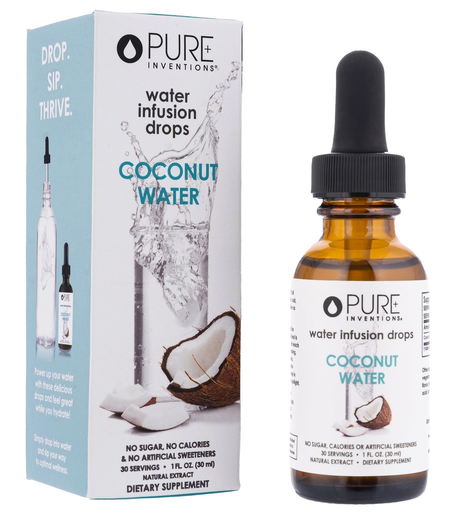 Puhdas keksinnöt Kookosvesi - veden Enhanceer Drops - Elektrolyytti Hydraation - Ei sokeria, kaloreita, tai keinotekoinen makeuttajat - 30 tarjoiluja, 1 oz