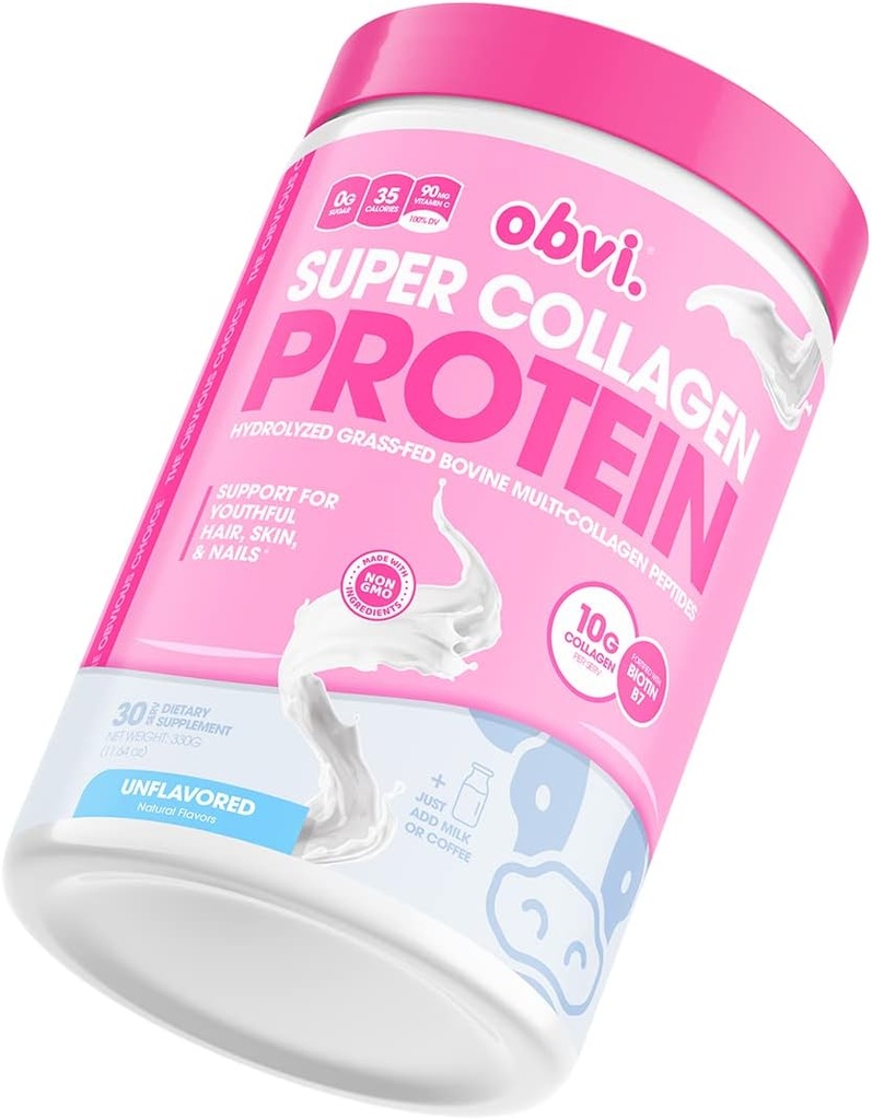 Obvi Collagen Peptides, Protein Powder, Keto, Gluteenittomat ja maitotuotteet, Hydrolysoidut Naudankollageeni Peptides, tukee Gut Health, terveet hiukset, iho, kynnet (ei maku)