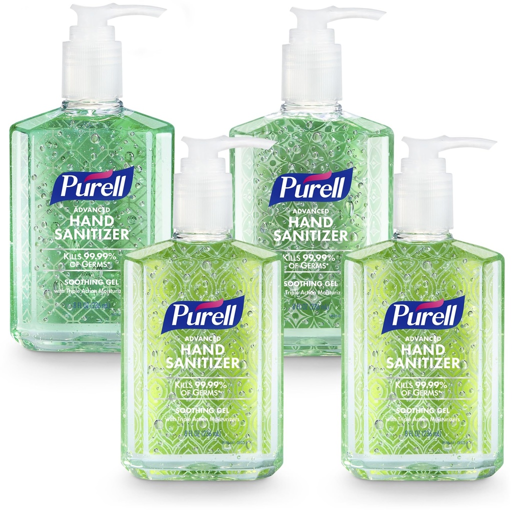 PURELL Advanced Hand Sanitizer rauhoittava geeli, tuore tuoksu, 8 fl oz pumppu pullo (pakkaus 4), 9674-6-ECDECO