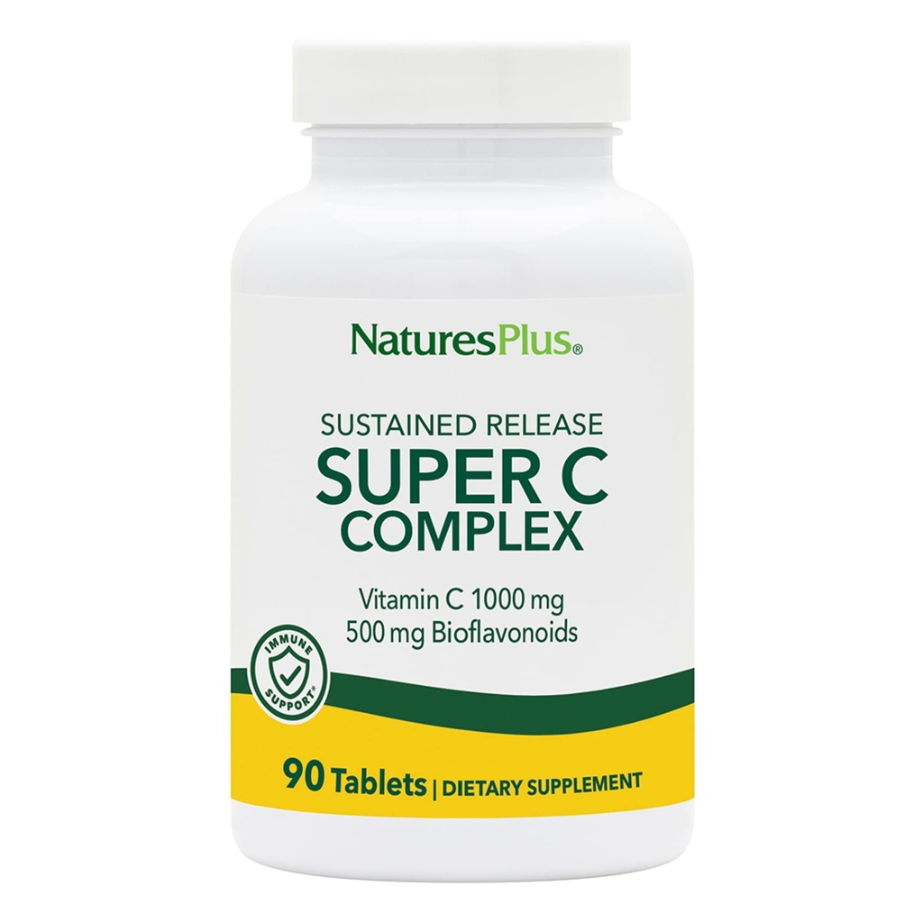 NaturesPlus Super C Complex, kestävä Julkaisu - 1000 mg, 90 Kasvisruokaa Tabletit - High Potency Immune Support Supplement, Antioksidantti - Tehostettu imeytyminen - Gluteeniton - 90 tarjoilu