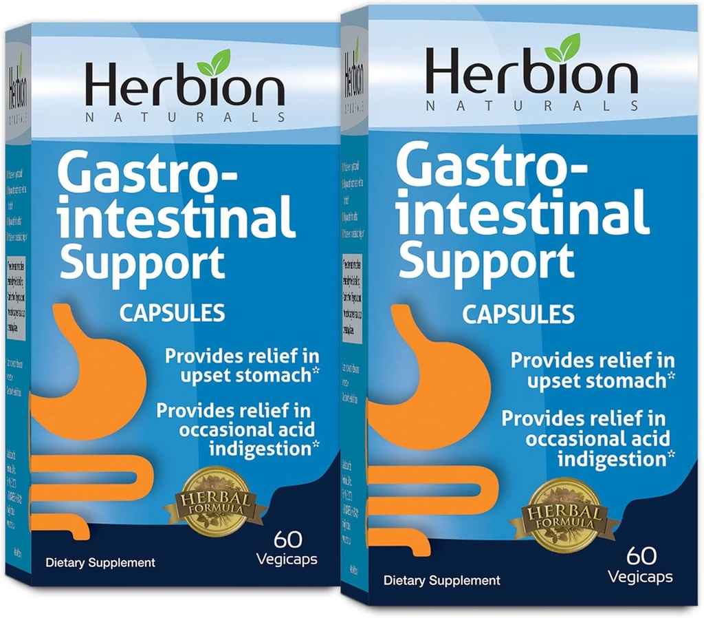 HERBION Naturals Gastro-suolikanavan tuki Herbal Blend vatsavaivoihin, ruoansulatuskanavan terveys ja toiminta, satunnaiset happo ruoansulatushäiriöt, terve suoliston Flora, 60 Vegicaps - pakkaus 2