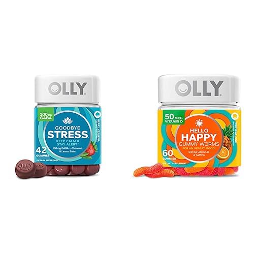Olly Hyvästi Stressi ja Hei Happy Gummy Starter Pack Bundle, Pidä rauhallinen, Mieli tuki, 42 ja 60 Count