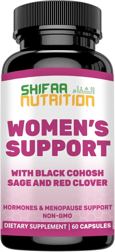 SHIFAA NUTRITION Hormonit Balance & Menopause lisäravinteet naisille, vaihdevuodet Relief - Tuki kuumille välähdyksille, Mielialaheilut w/musta Cohosh & punainen Clover Halal vitamiinit, 30 tarjoilut