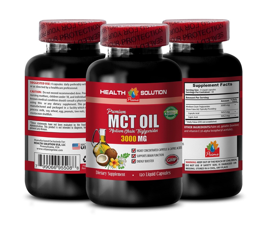 Immuunijärjestelmä Booster - MCT Oil 3600MG, 100% Pure - Keskipitkäketjuiset triglyseridit, mct Oil Supplement softgels, mct Oil Pills Organic, mct Oil Capsules, mct Oil Pills, mct Oil - 1 pullo (120 Softgels)