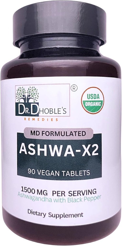 Ashwa X2, Md Formulated Vegan Tablets Natural Ingredients & Black Pepper Mikä lisätä hyötyosuutta, 1500 mg, Ei uutetta, USDA Organic