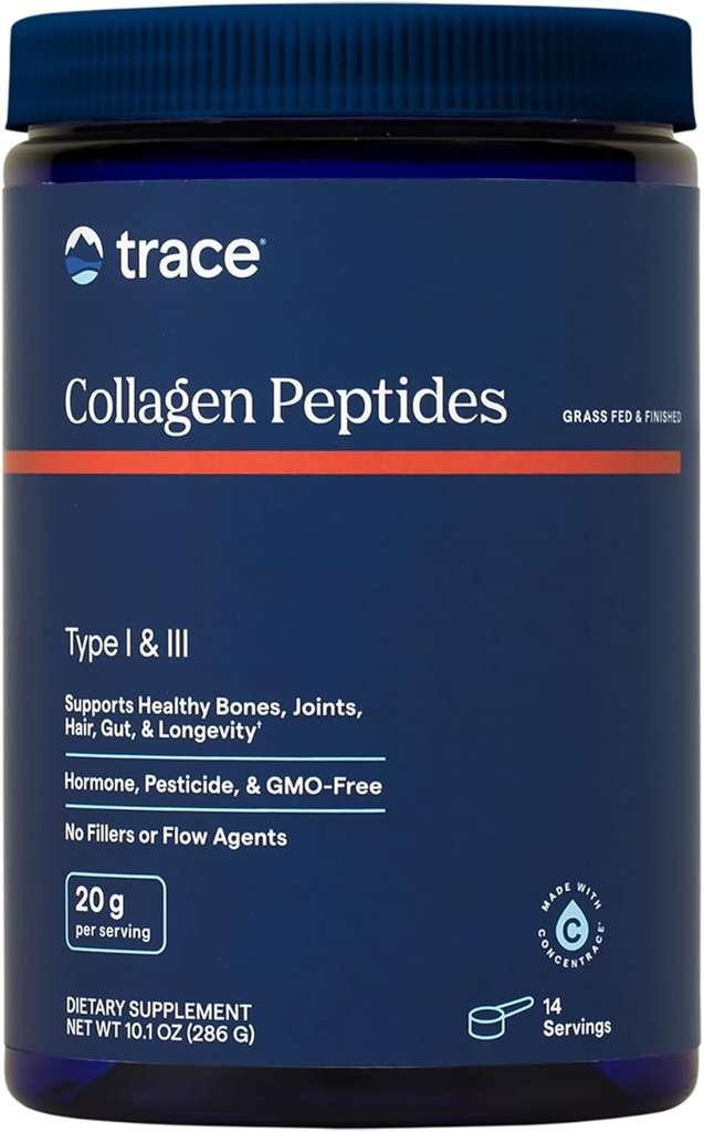 Trace Minerals Collagen Peptides - Terve luu & Joint Support - Kollageeni täydentää Apuaineet vahvat hiukset, kynnet & iho - Powder täydentää Gut Health - makuton, 286g (14 tarjoilua)
