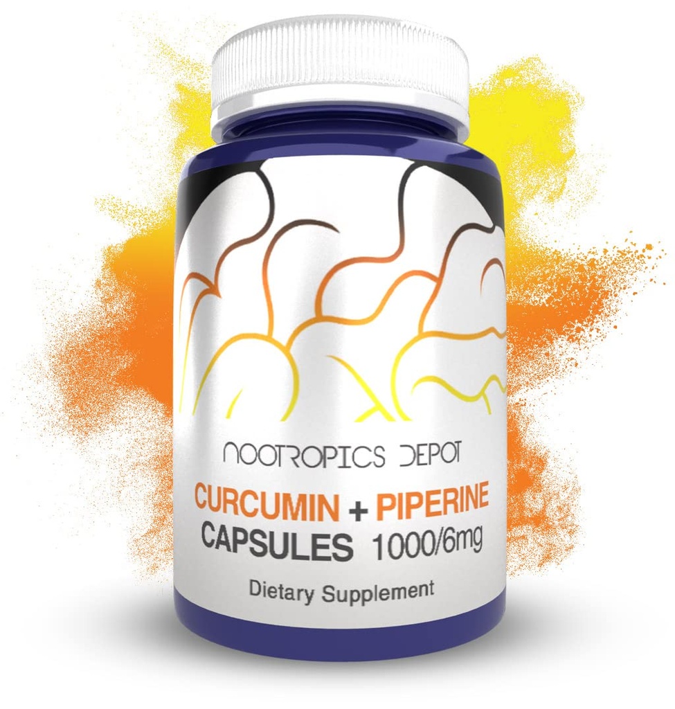 Nootropics Depot Curcumin + Piperine kapselit ... 1000 mg Curcumin + 6 mg Piperine ... 60