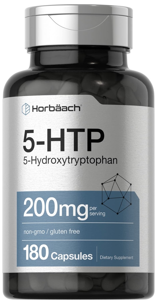 Horbäach 5HTP 200 mg täydennysosa ... 180 kapselia... 5 Hydroksitryptofaani... Griffonia Simplicifolia..