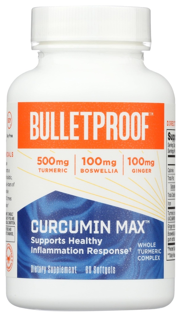 Bulletproof gurkmeja Curcumin Complex Inflammation Response Softgels, 60 Count, Keto Supplement för Joint and Inflammation Support, Antioxidant Support, Förpackning kan variera