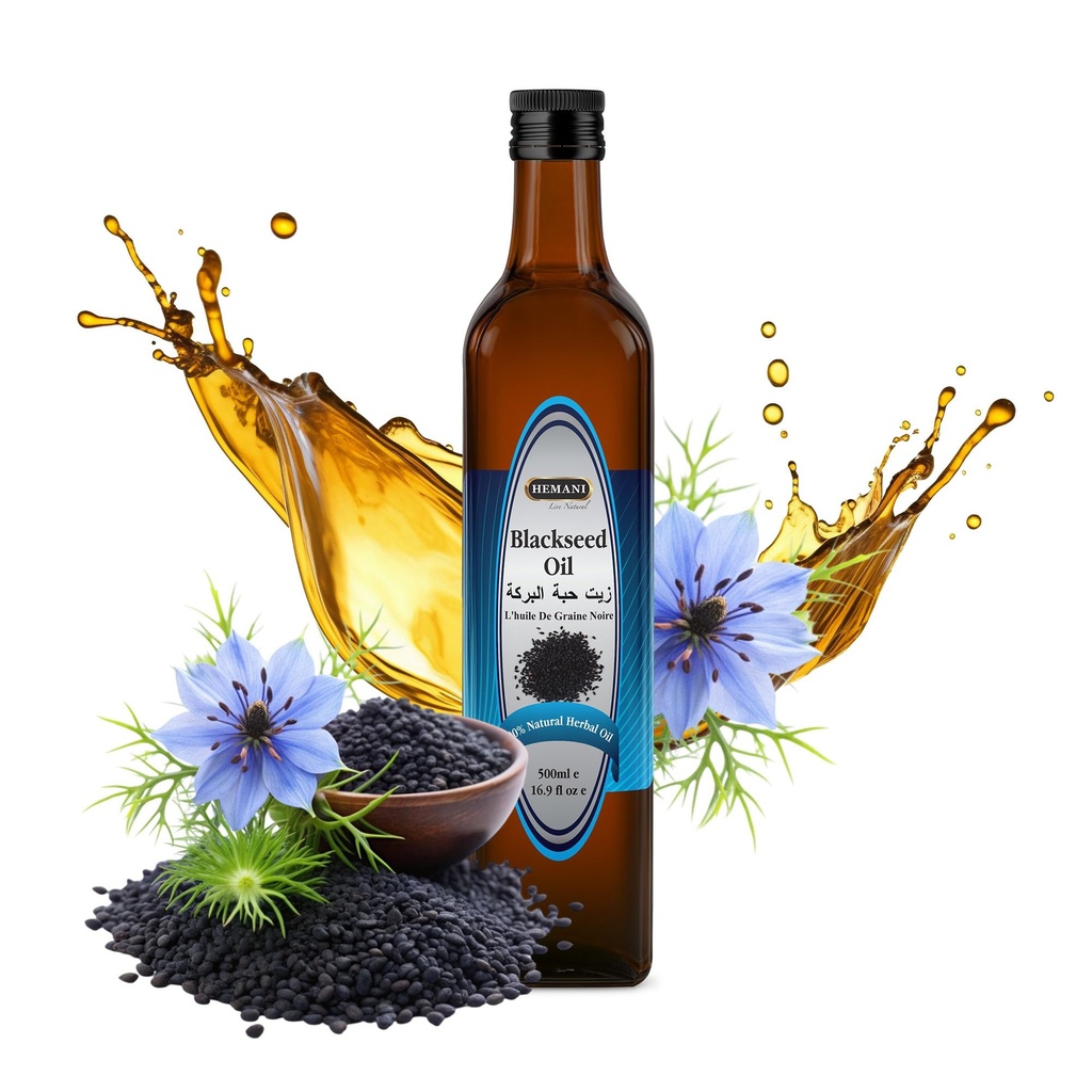 Hemani Musta siemenöljy Kylmä Pressed 16.91 Oz I 500ML I 100% Luonnollinen I Liuotin Ilmainen AKA Nigella Sativa I Kalonji I Musta kumina siemen öljy