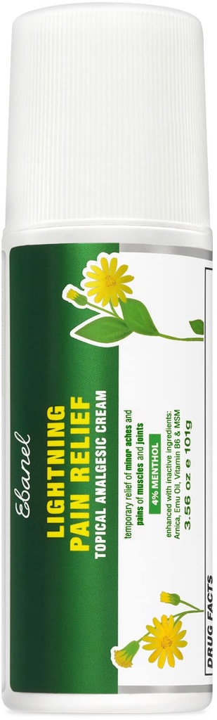 Ebanel Pain Relief Roll On for Arthritis, Foot, Back, Joint, Neck, Strains & Sprains med Menthol, Camphor, Arnica, Emu Oil, MSM, Boswellia, Targeted Muscle Pain Relief Roll på