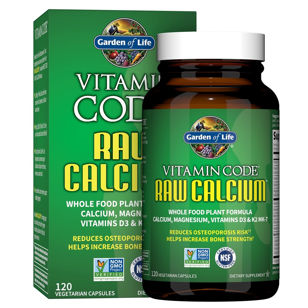 Garden of Life Raw Kalsium Supplement for Women and Men - Vitamiini koodi Valmistettu Whole Foods magnesium, K2, D3-vitamiini ja C-vitamiini plus Probiootit digestion, 120 kapselia