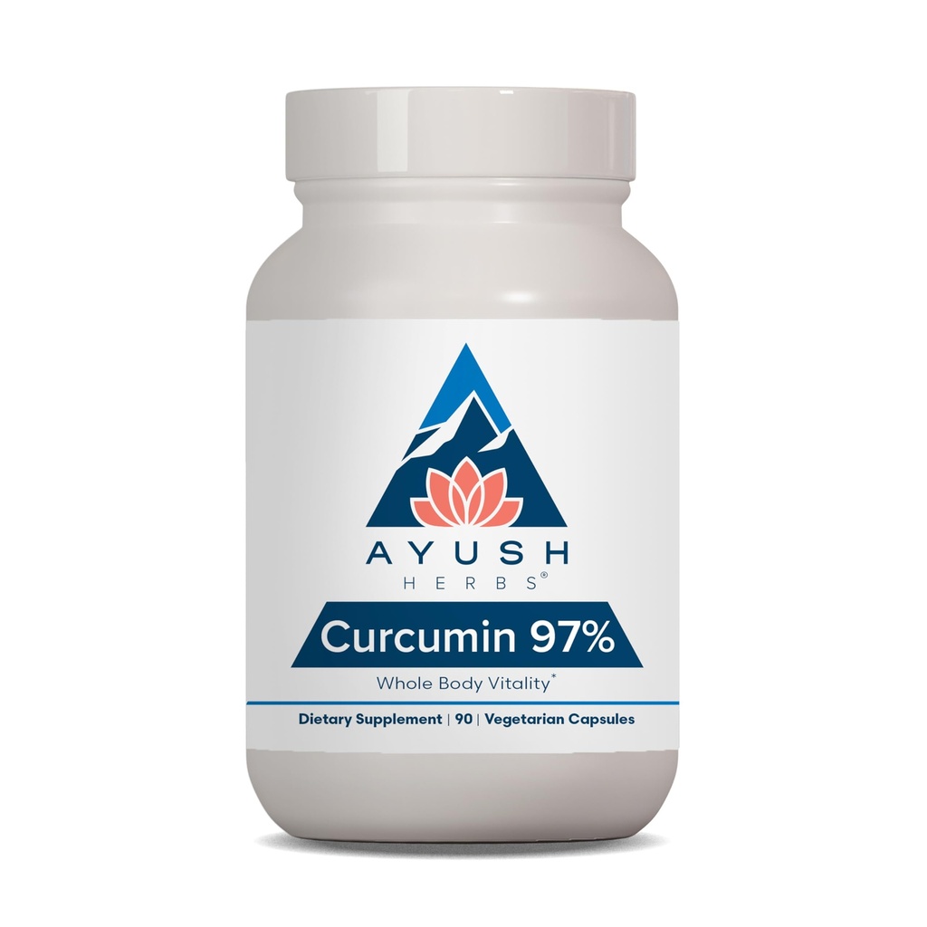 Ayush Yrtit Curcumin 97% - Curcumin lisäravinteet, Premium kurkumallinen juurilisä, Curcuminoidit naisille ja miehille, Aikuiset, Premium Joint Support, vahvuus & elinvoima - 90 kasvissyöjä kapselit (1 kreivi)