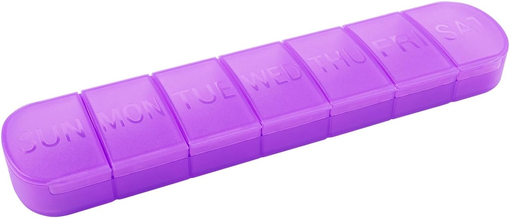 Weekly Pill Organizer, en gång om dagen, 7-dagars Pill Box Container, Matte Purple, Large 7 Compartment Vitamins Case Pill Dispenser för medicin, medicinering, fiskoljor, tillskott, kapsel, tablett