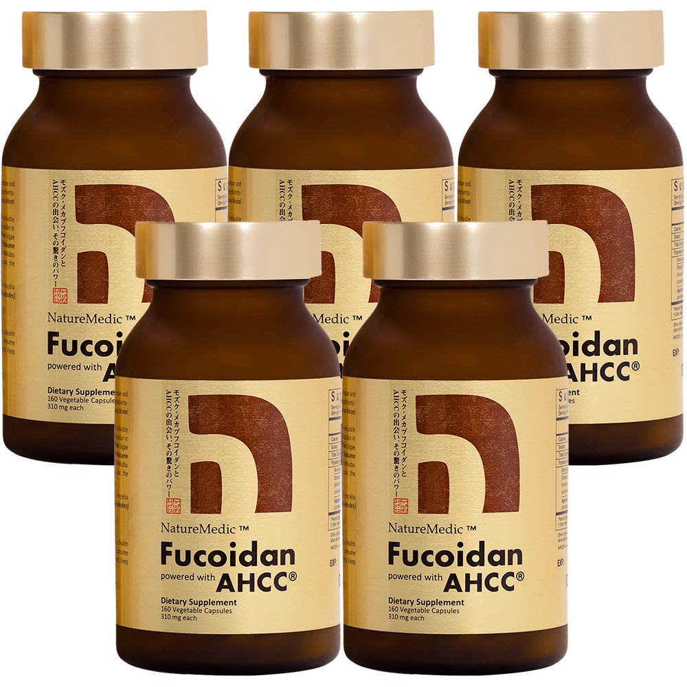 Fucoidan Powered with AHCC® Brown Seaweed Immuniteetti täydentää High Puhtaus Organic Mekabu Mozuku Agaricus 5 pullot - 800 Vihanneskapselit Valmistettu Japanissa
