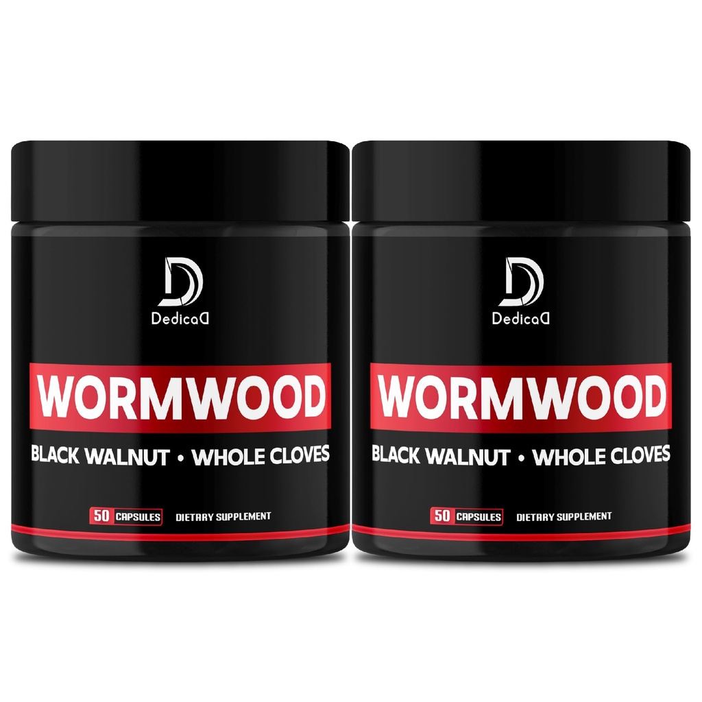 Wormwood-kapselit - 12 Yrttiä Blended Black Walnut, Mausteneilikka, inkivääri, kurkuma, kaneli, omena, Quassia - 2 pakkausta 50 kapselia