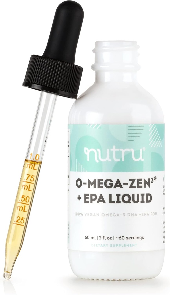 O-Mega-Zen3 + EPA Vegan Omega 3 DHA EPA Liquid Supplement - Algal Omega3 Essential Fatty Acids - 2 Fl Oz