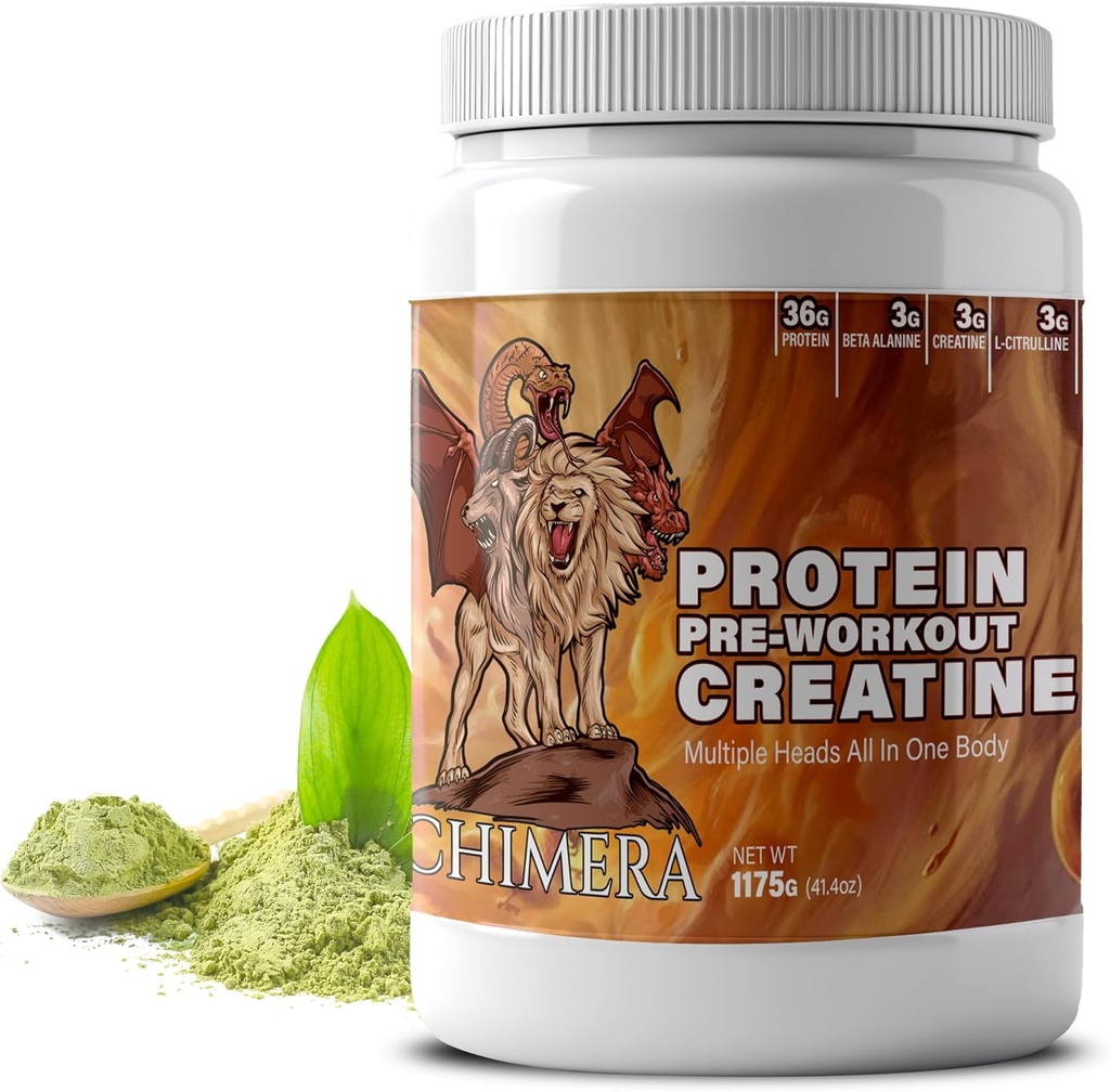 CHIMERA All-in-One Protein & Pre-Workout Powder - 36g Protein, 3g Creatine, Non-GMO, Sugar-Free, Low Sodium, Natural Caffeine från Matcha, inga konstgjorda smaker
