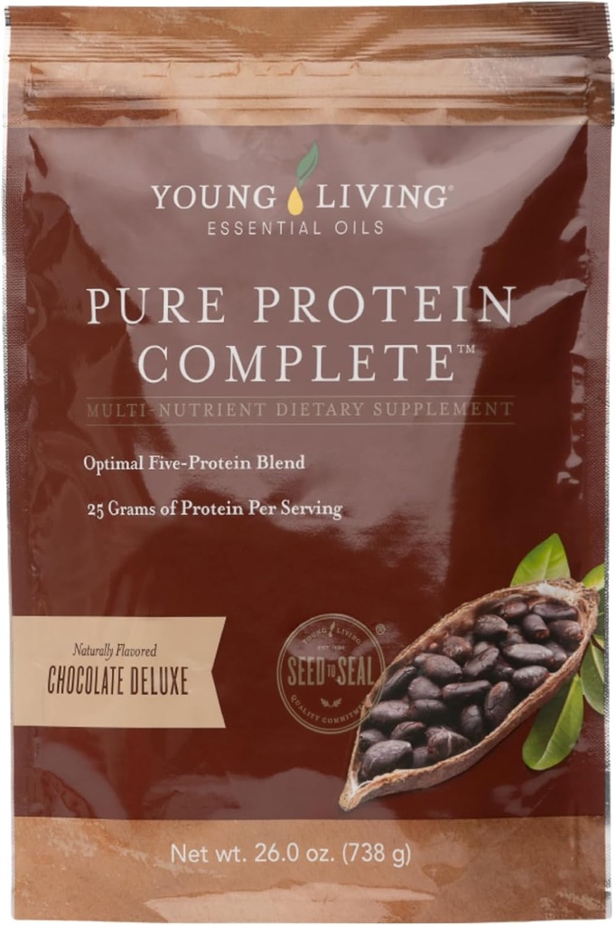 Young Living Pure Protein Complete Chocolate Deluxe, 26,0 oz- Stöd för Lean Muscle och Post-Workout Recovery med viktiga oljor och probiotika för fitness