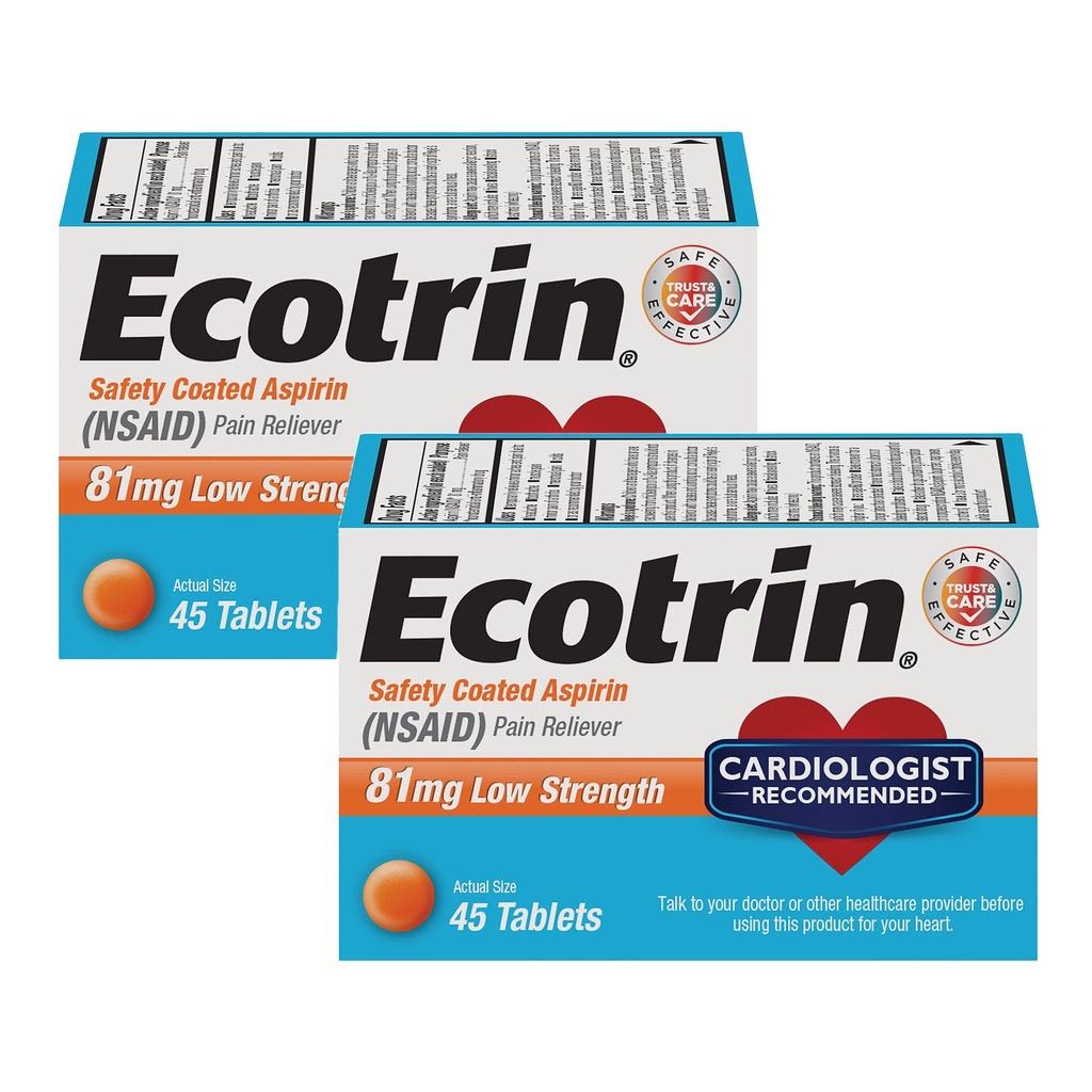 Ecotrin Low Strength Safety Coated Aspirin, NSAID 81 mg, 45