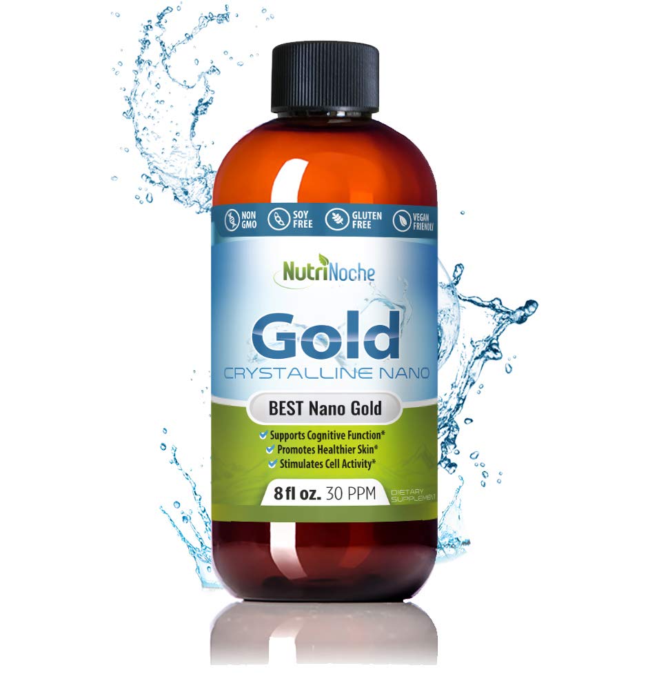 Kolloidinen Gold Liquid Organic Supplement Nutrinoche - 100% Pure Nano Gold Mineral - Tukee Mental Clarity, Focus & Rentoutuminen - 8 oz Pullo - Vegaani, Gluteeniton - Kristalli - 30 ppm